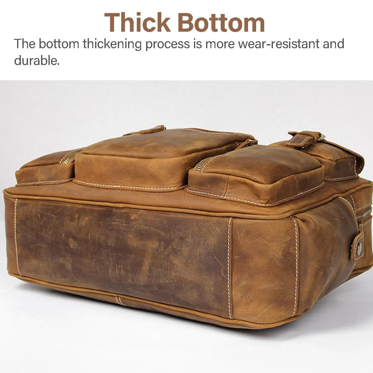 Men Genuine Leather Detachable Strap Large Multi-Pocket 15.6 Inch Laptop Bag Briefcase Messenger Bag Crossbody Bags