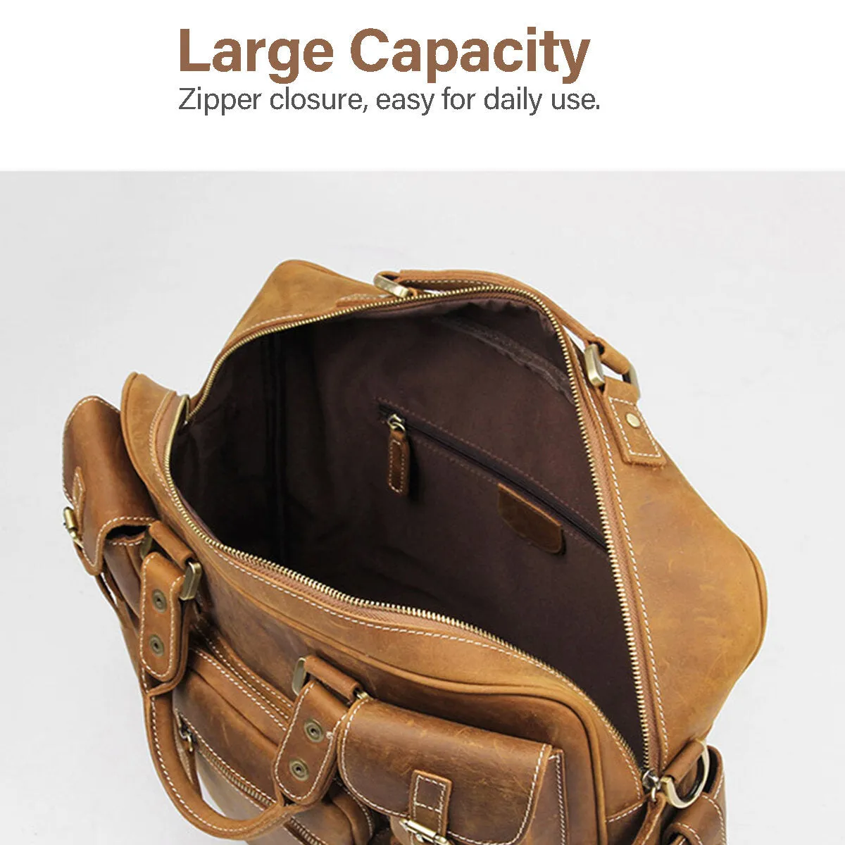 Men Genuine Leather Detachable Strap Large Multi-Pocket 15.6 Inch Laptop Bag Briefcase Messenger Bag Crossbody Bags