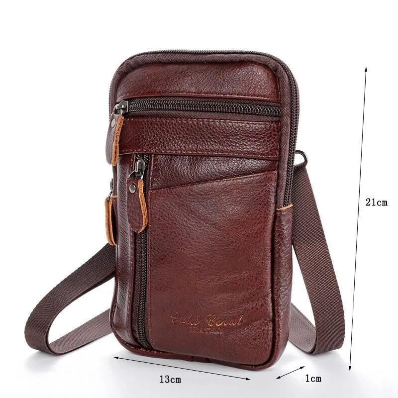 Men Genuine Leather Multi-carry Anti-theft 6.5 Inch Phone Bag Crossbody Bag Waist Bag Sling Bag