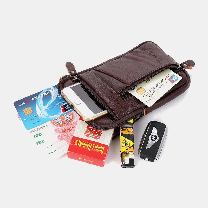 Men Genuine Leather Multi-carry Anti-theft 6.5 Inch Phone Bag Crossbody Bag Waist Bag Sling Bag