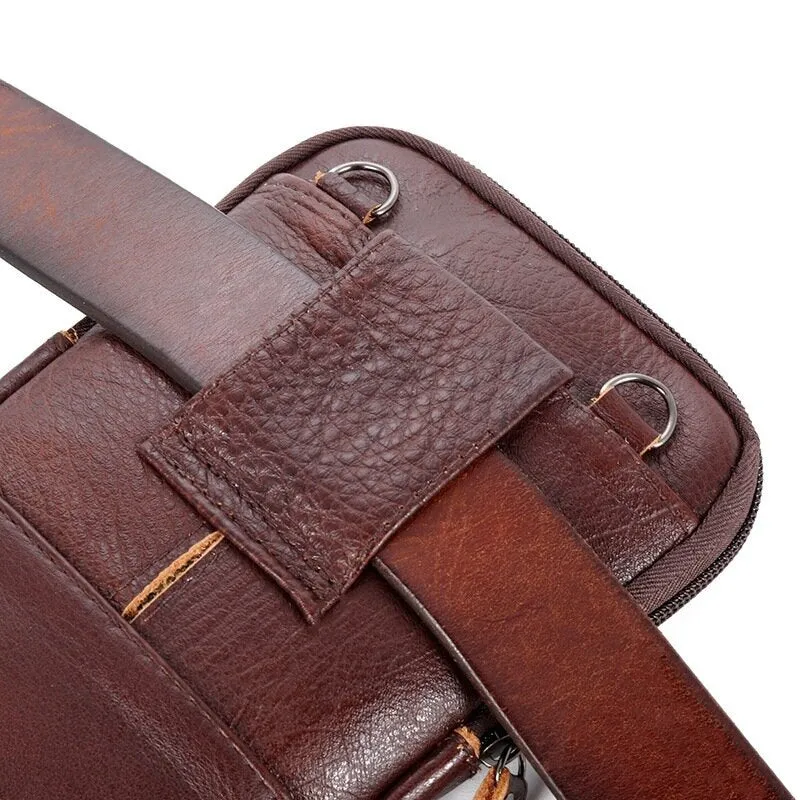 Men Genuine Leather Multi-carry Anti-theft 6.5 Inch Phone Bag Crossbody Bag Waist Bag Sling Bag