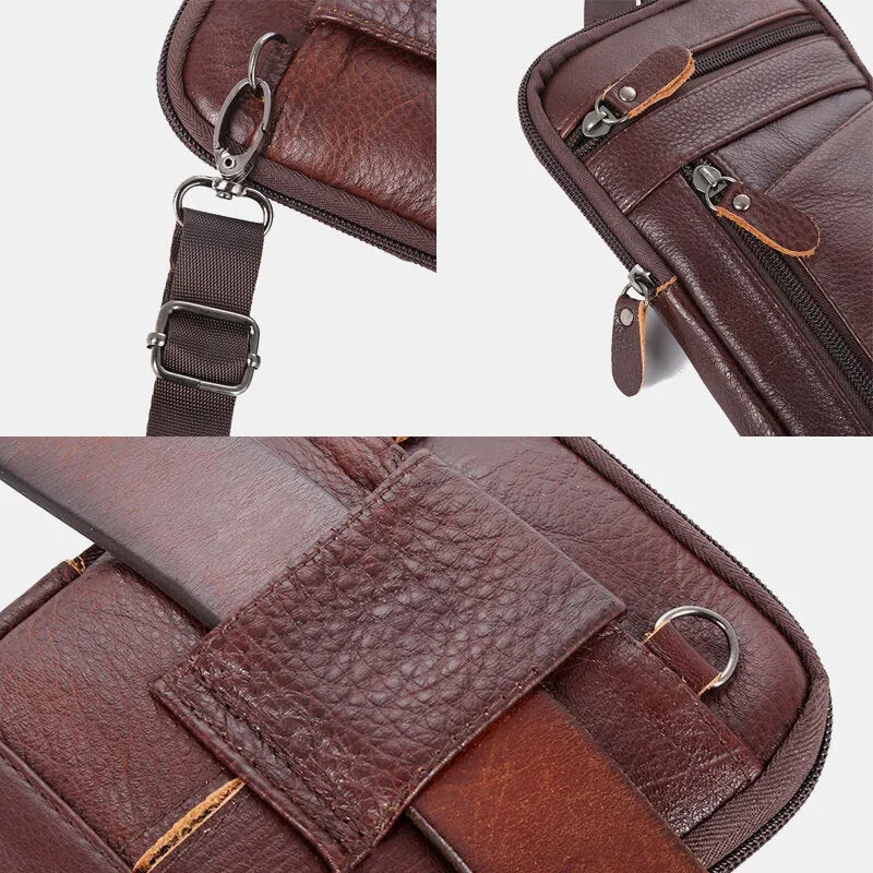 Men Genuine Leather Multi-carry Anti-theft 6.5 Inch Phone Bag Crossbody Bag Waist Bag Sling Bag