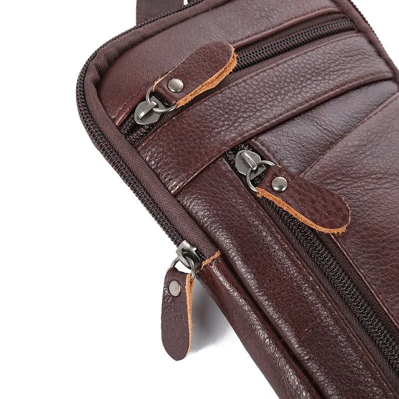 Men Genuine Leather Multi-carry Anti-theft 6.5 Inch Phone Bag Crossbody Bag Waist Bag Sling Bag