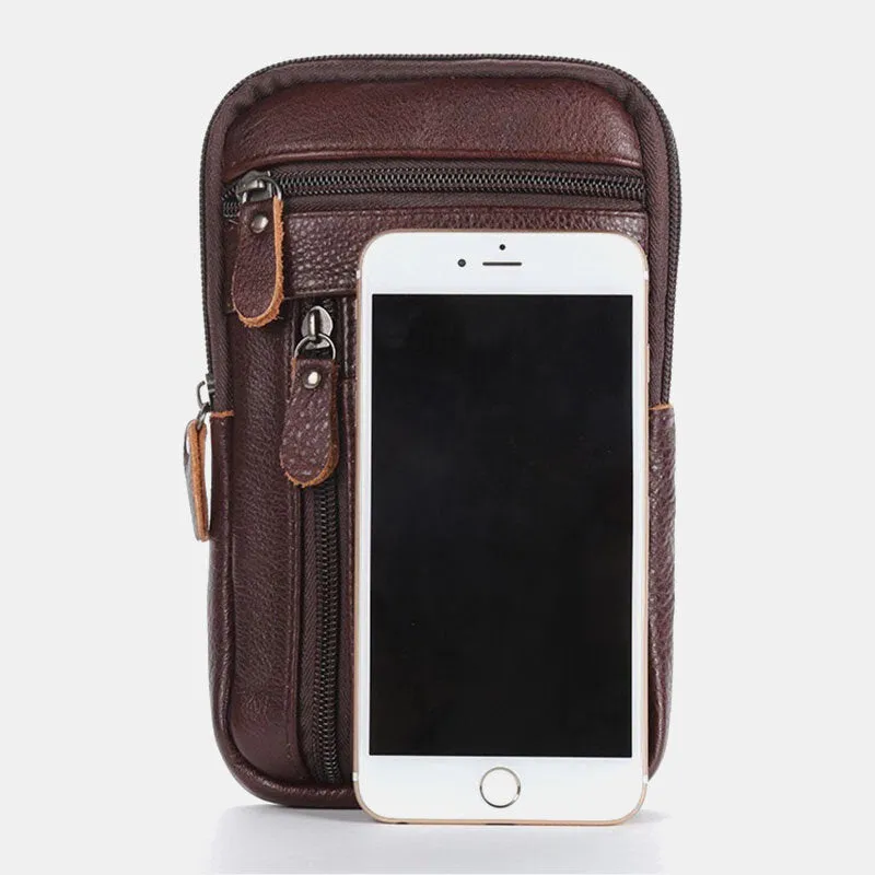Men Genuine Leather Multi-carry Anti-theft 6.5 Inch Phone Bag Crossbody Bag Waist Bag Sling Bag