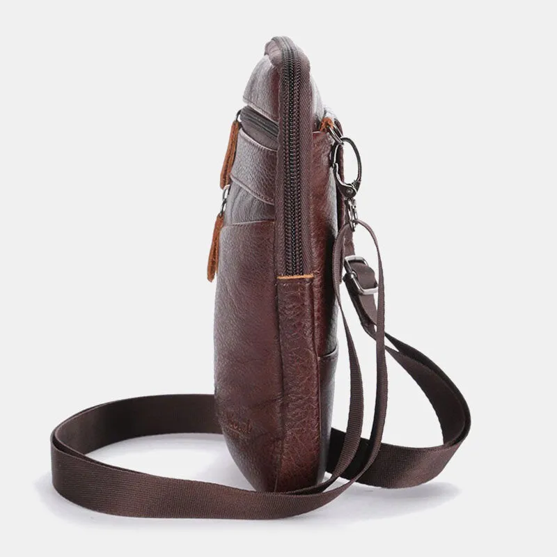 Men Genuine Leather Multi-carry Anti-theft 6.5 Inch Phone Bag Crossbody Bag Waist Bag Sling Bag