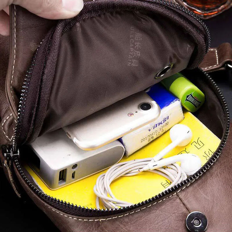 Men Genuine Leather Multi-Pocket Anti-Theft Wear-Resistant Vintage Casual Crossbody Bag Chest Bag