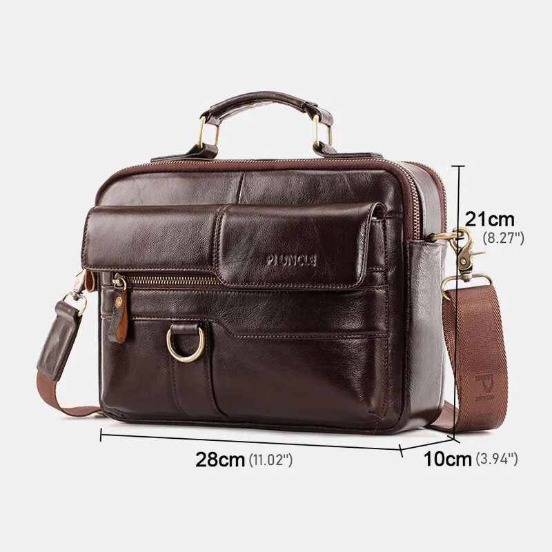 Men Genuine Leather Multi-pocket Crossbody Bags Large Capacity Retro 6.5 Inch Phone Bag Briefcase Shoulder Bag Handbag