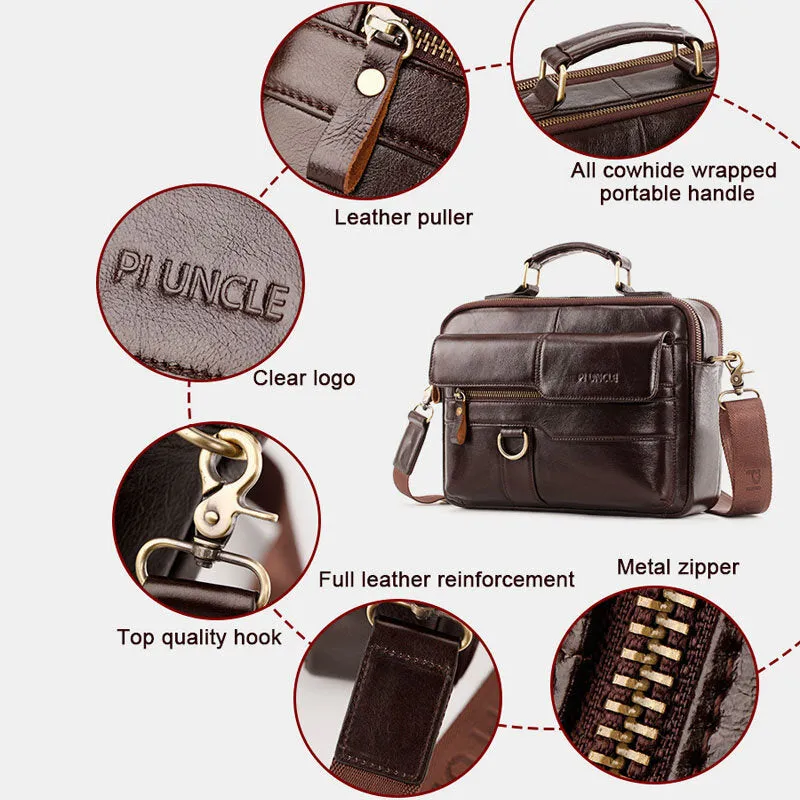 Men Genuine Leather Multi-pocket Crossbody Bags Large Capacity Retro 6.5 Inch Phone Bag Briefcase Shoulder Bag Handbag