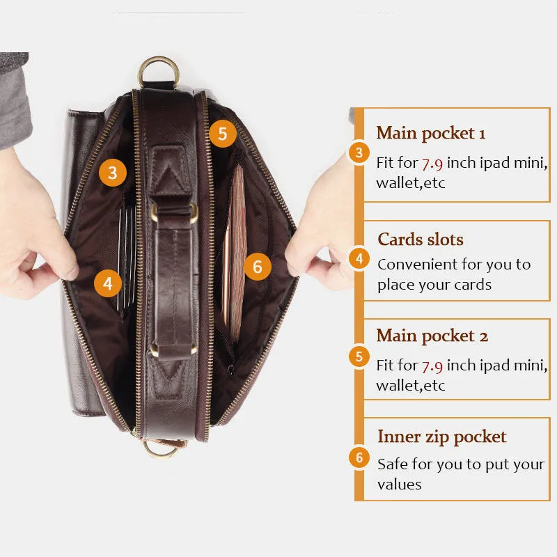 Men Genuine Leather Multi-pocket Crossbody Bags Large Capacity Retro 6.5 Inch Phone Bag Briefcase Shoulder Bag Handbag