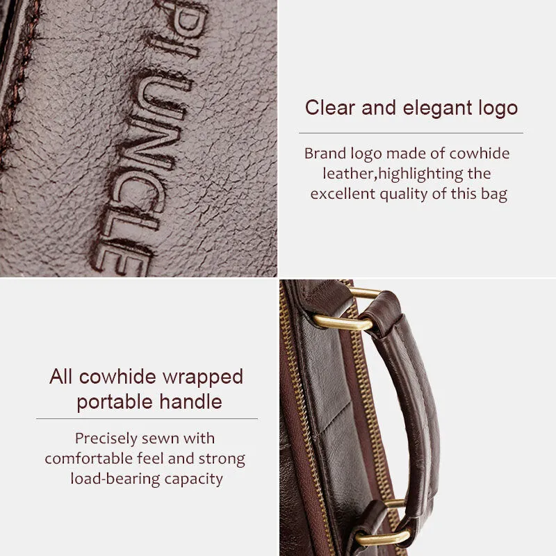 Men Genuine Leather Multi-pocket Crossbody Bags Large Capacity Retro 6.5 Inch Phone Bag Briefcase Shoulder Bag Handbag