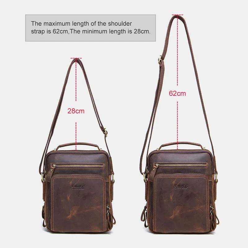 Men Genuine Leather Multifunction Multi-Pocket Vintage Briefcases Messenger Bag Crossbody Bag Handbag
