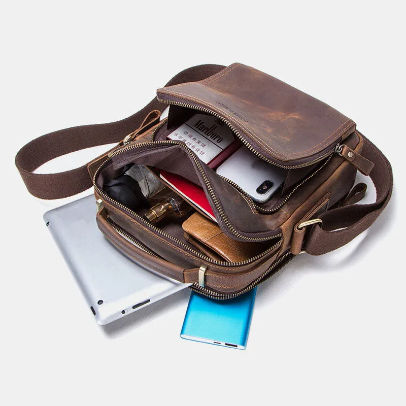 Men Genuine Leather Multifunction Multi-Pocket Vintage Briefcases Messenger Bag Crossbody Bag Handbag
