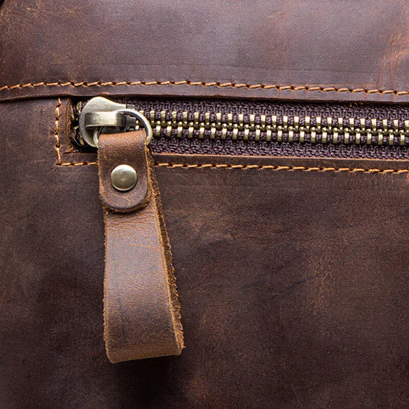 Men Genuine Leather Multifunction Multi-Pocket Vintage Briefcases Messenger Bag Crossbody Bag Handbag