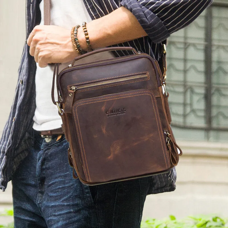 Men Genuine Leather Multifunction Multi-Pocket Vintage Briefcases Messenger Bag Crossbody Bag Handbag