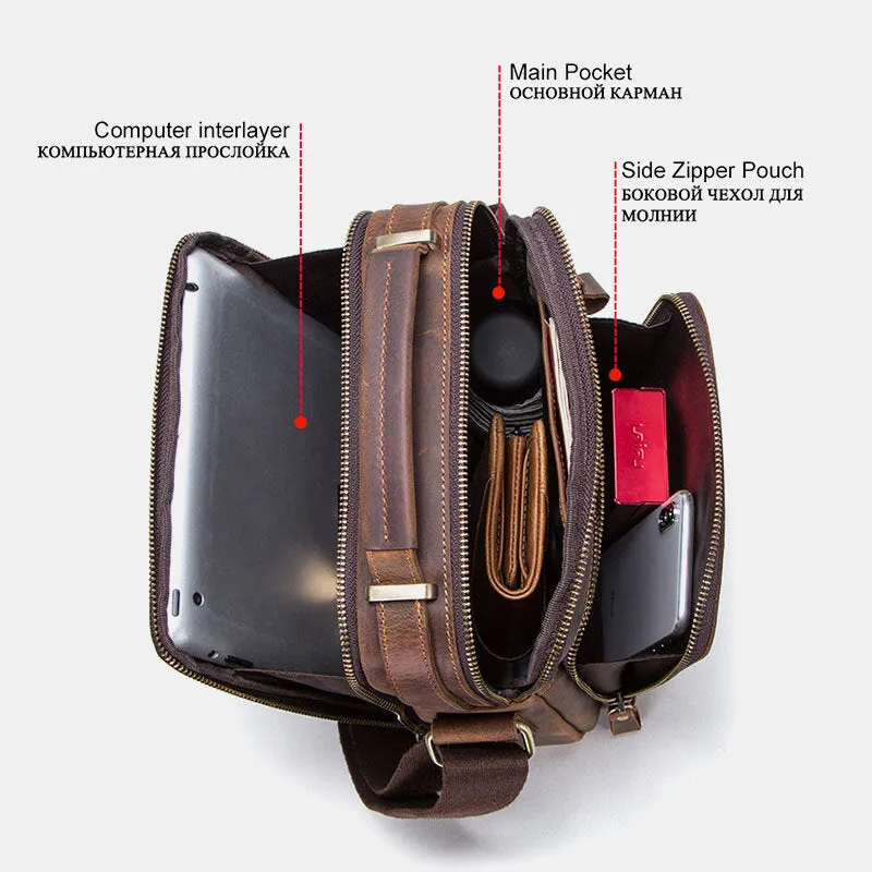 Men Genuine Leather Multifunction Multi-Pocket Vintage Briefcases Messenger Bag Crossbody Bag Handbag