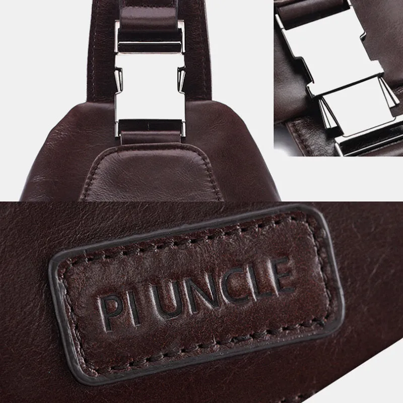 Men Genuine Leather New Vinatge Large Capacity Chest Bag Shoulder Bag Crossbody Bag