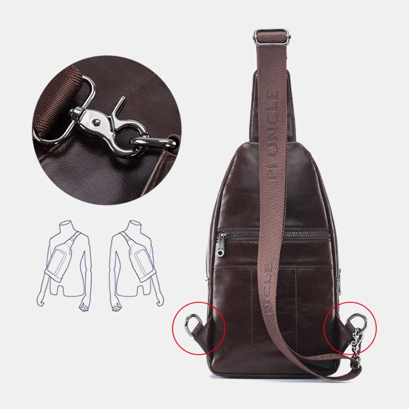 Men Genuine Leather New Vinatge Large Capacity Chest Bag Shoulder Bag Crossbody Bag