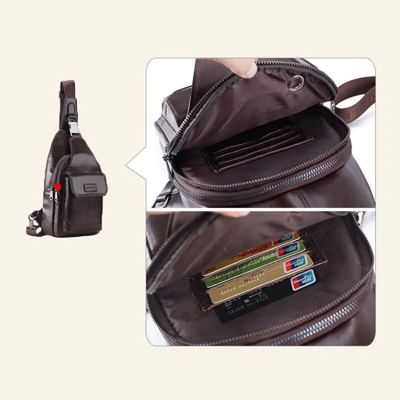 Men Genuine Leather New Vinatge Large Capacity Chest Bag Shoulder Bag Crossbody Bag