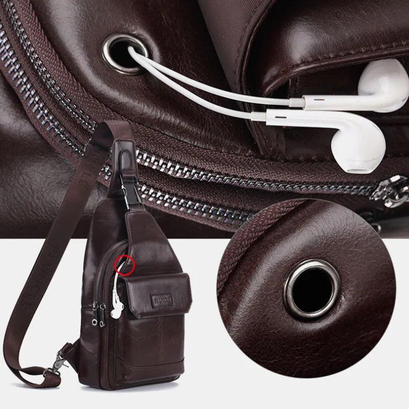 Men Genuine Leather New Vinatge Large Capacity Chest Bag Shoulder Bag Crossbody Bag