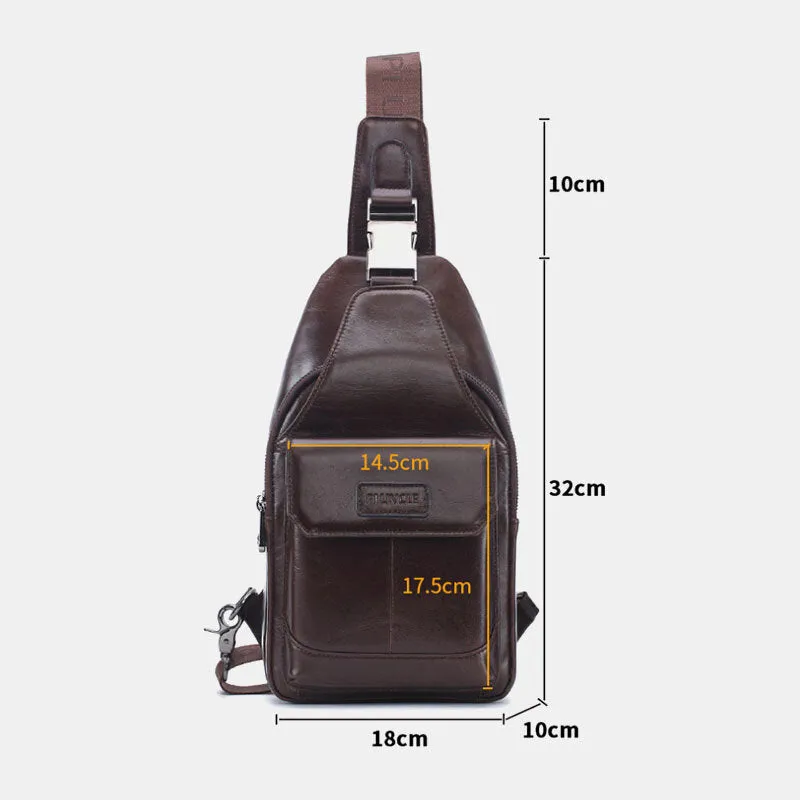 Men Genuine Leather New Vinatge Large Capacity Chest Bag Shoulder Bag Crossbody Bag