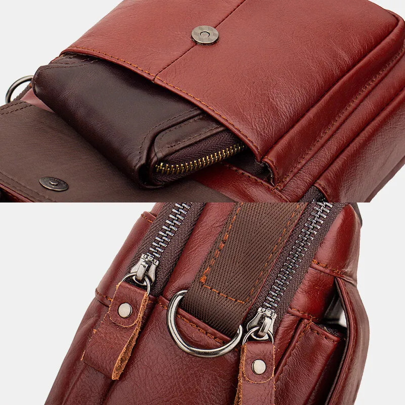 Men Genuine Leather Retro Business Leather Shoulder Bag Crossbody Bag