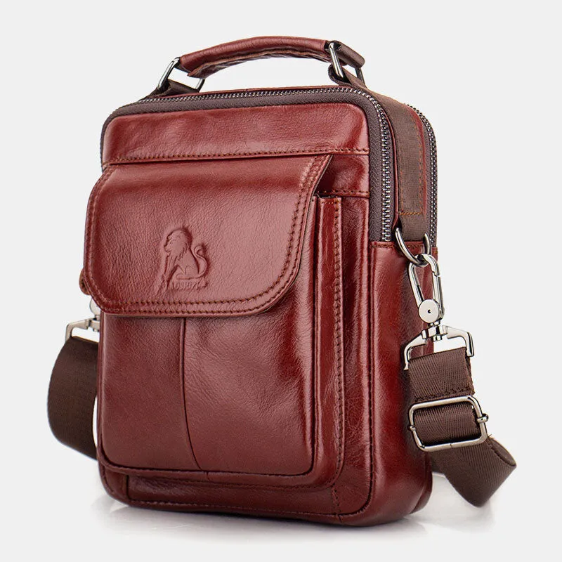 Men Genuine Leather Retro Business Leather Shoulder Bag Crossbody Bag