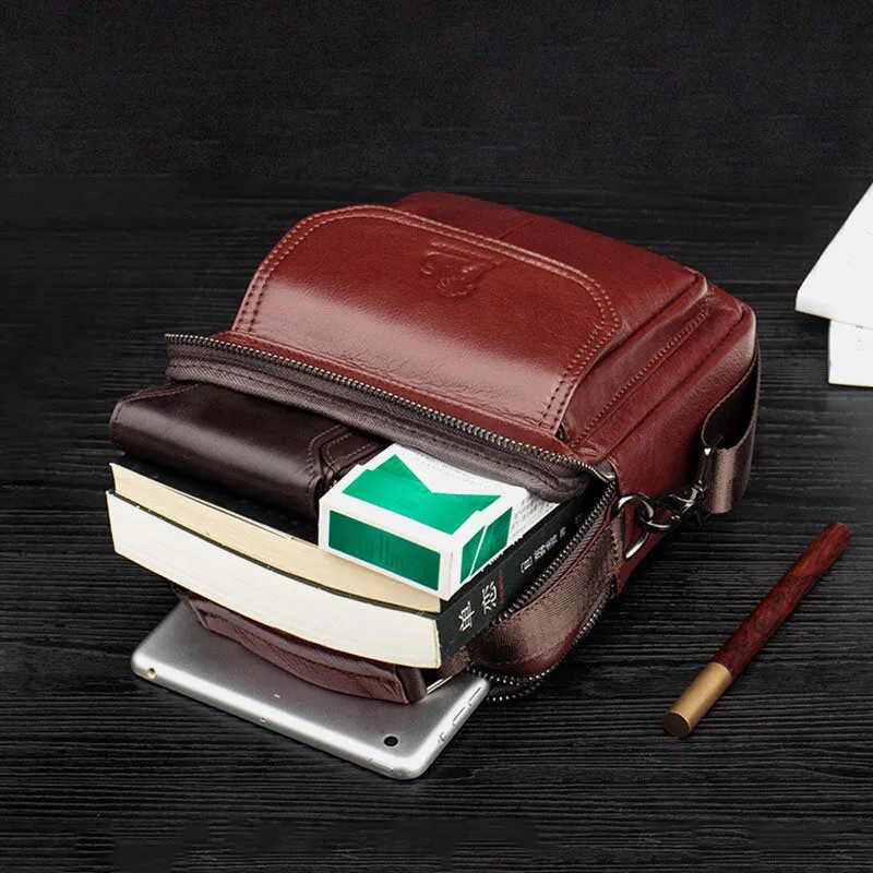 Men Genuine Leather Retro Business Leather Shoulder Bag Crossbody Bag