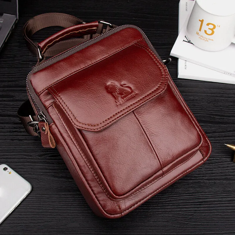 Men Genuine Leather Retro Business Leather Shoulder Bag Crossbody Bag
