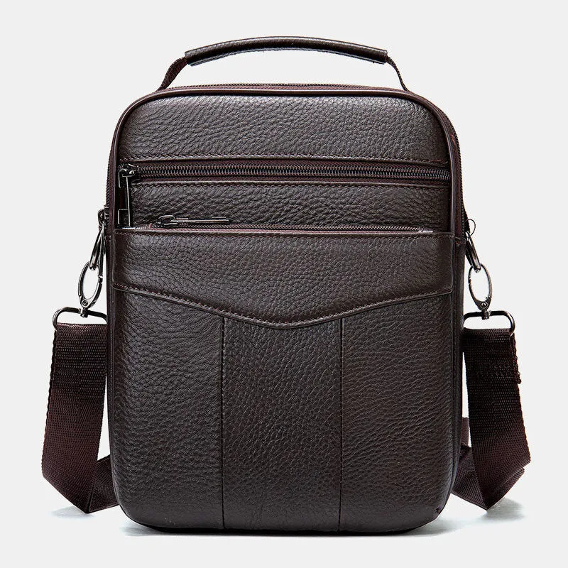 Men Genuine Leather Retro Business Vertical Handbag Crossbody Bag
