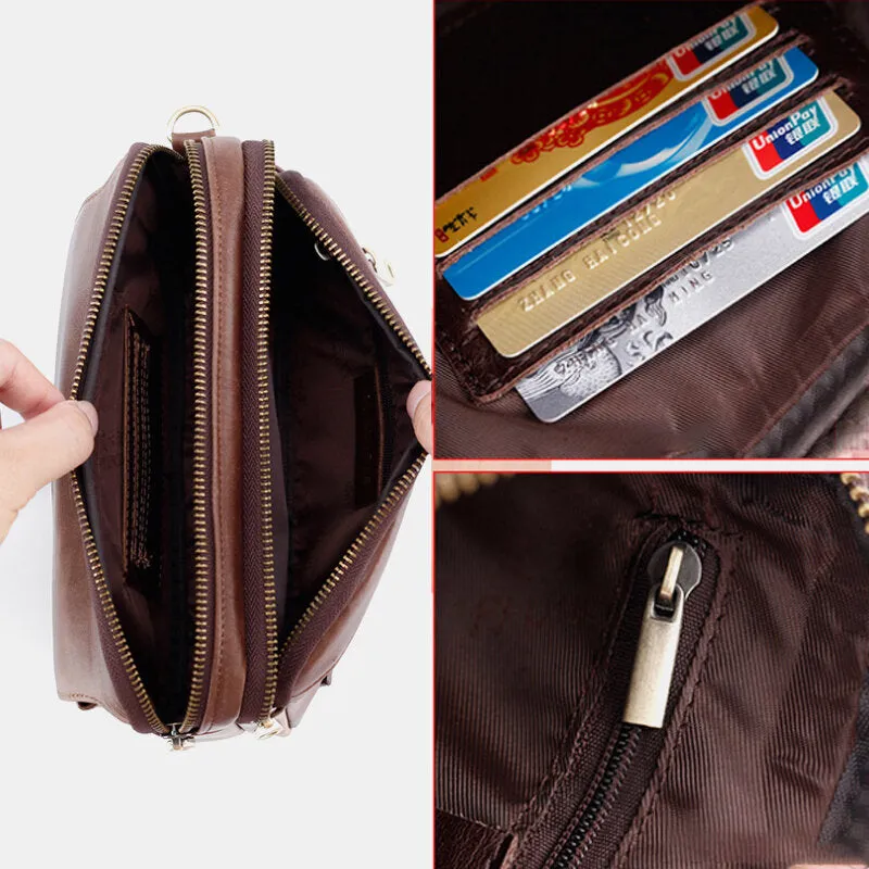 Men Genuine Leather Retro Casual Long Wallet Card Bag Clutch Bag