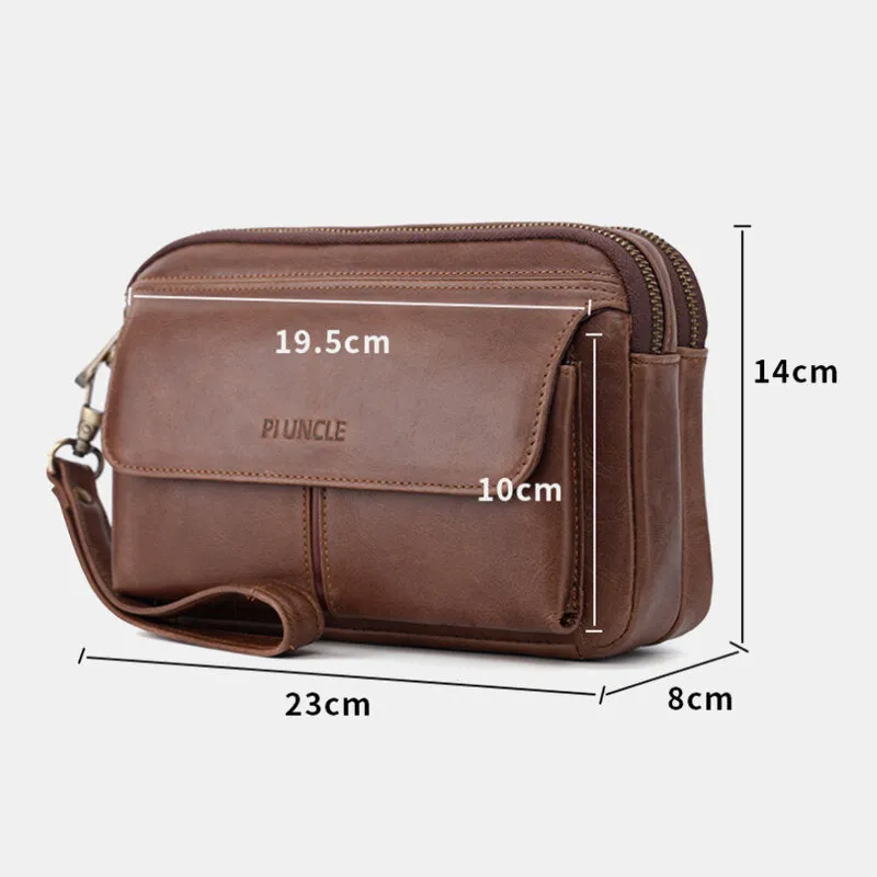 Men Genuine Leather Retro Casual Long Wallet Card Bag Clutch Bag