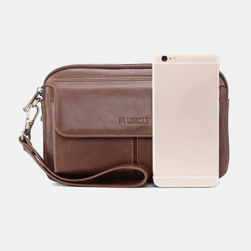Men Genuine Leather Retro Casual Long Wallet Card Bag Clutch Bag