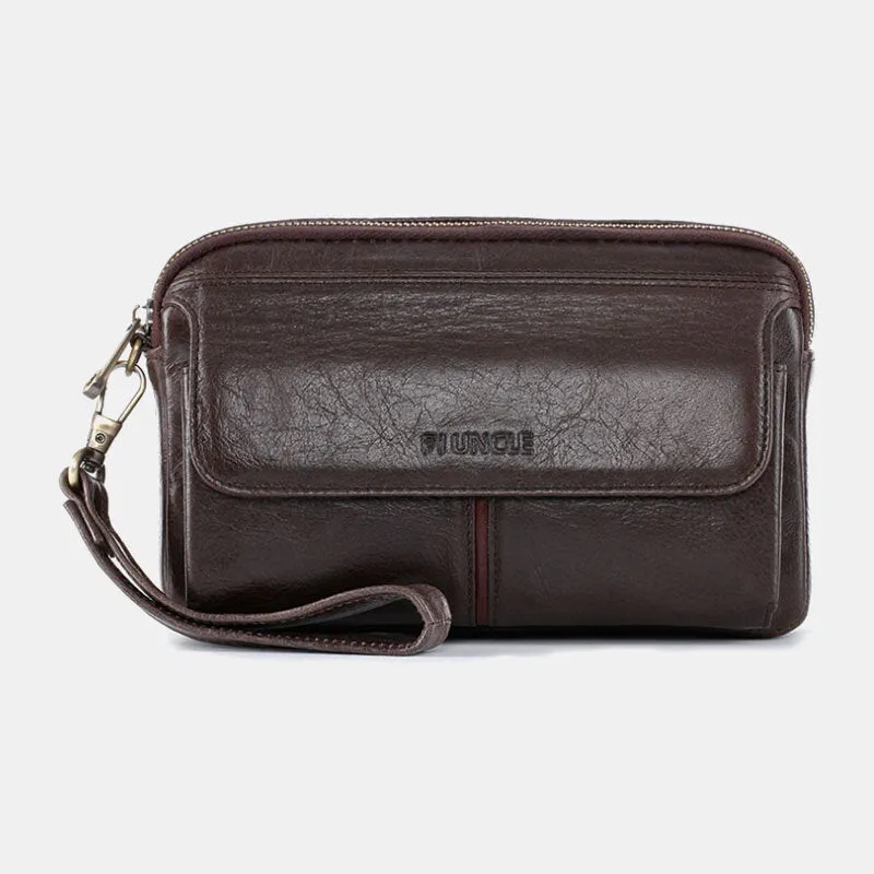 Men Genuine Leather Retro Casual Long Wallet Card Bag Clutch Bag
