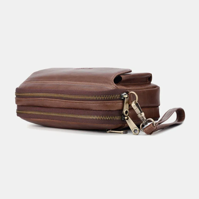 Men Genuine Leather Retro Casual Long Wallet Card Bag Clutch Bag
