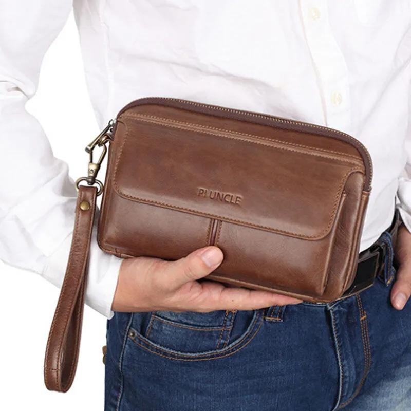 Men Genuine Leather Retro Casual Long Wallet Card Bag Clutch Bag