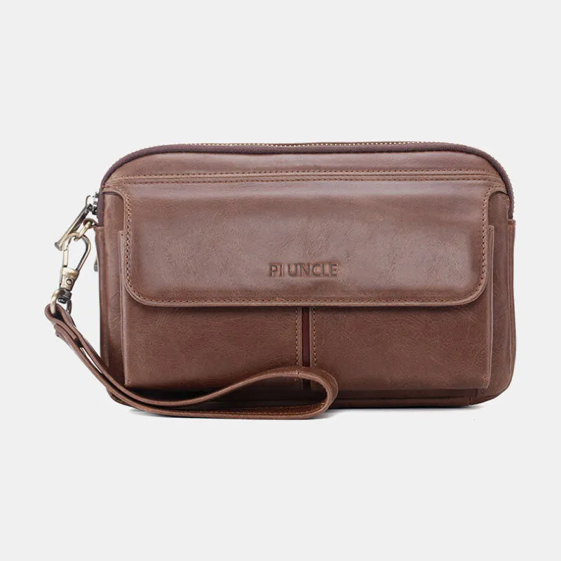 Men Genuine Leather Retro Casual Long Wallet Card Bag Clutch Bag