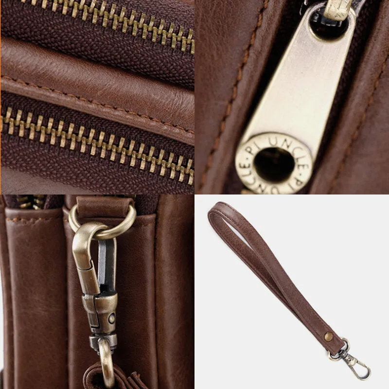 Men Genuine Leather Retro Casual Long Wallet Card Bag Clutch Bag