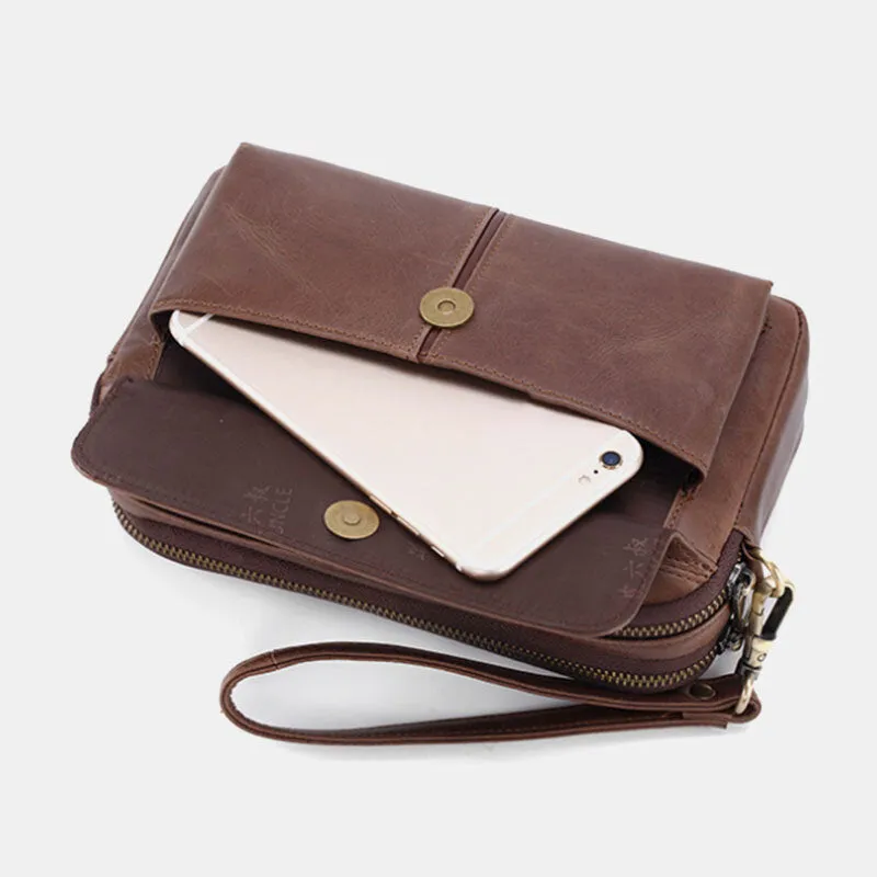 Men Genuine Leather Retro Casual Long Wallet Card Bag Clutch Bag