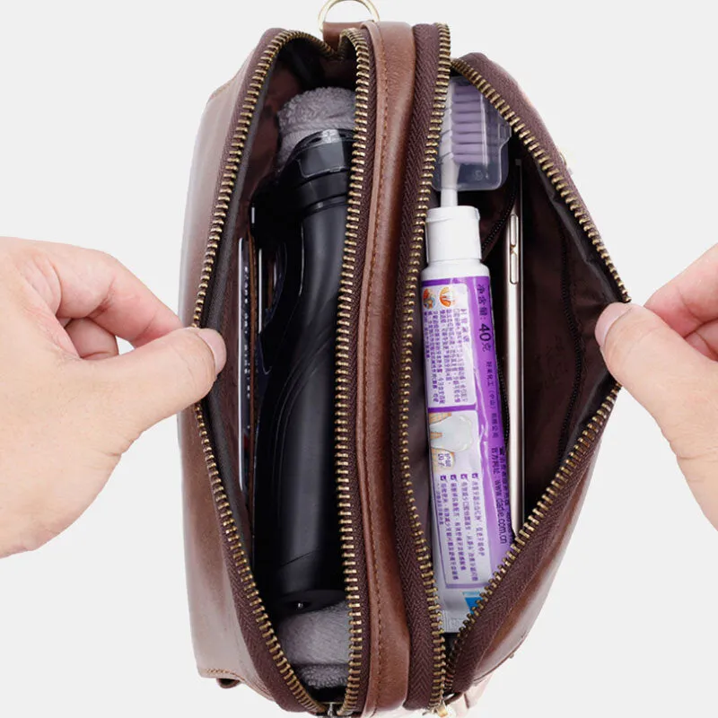 Men Genuine Leather Retro Casual Long Wallet Card Bag Clutch Bag