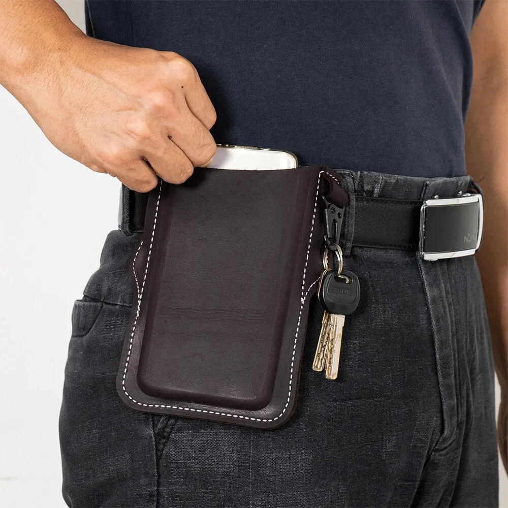 Men Genuine Leather Retro Easy Carry Car KeyChain Phone Bag Belt Bag Waist Bag With Belt Loop