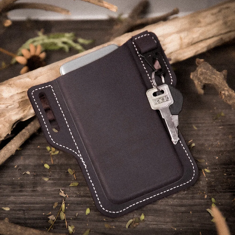 Men Genuine Leather Retro Easy Carry Car KeyChain Phone Bag Belt Bag Waist Bag With Belt Loop