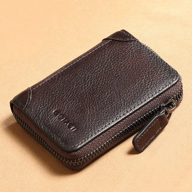 Men Genuine Leather RFID Anti-theft Multi-slot Retro Large Capacity Foldable Card Holder Wallet