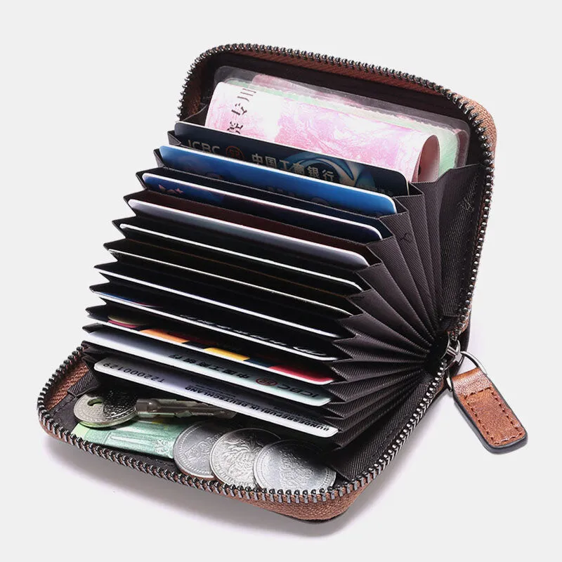Men Genuine Leather RFID Anti-theft Multi-slot Retro Large Capacity Foldable Card Holder Wallet
