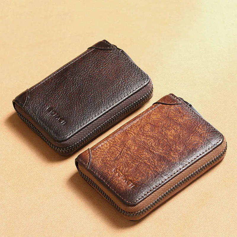 Men Genuine Leather RFID Anti-theft Multi-slot Retro Large Capacity Foldable Card Holder Wallet