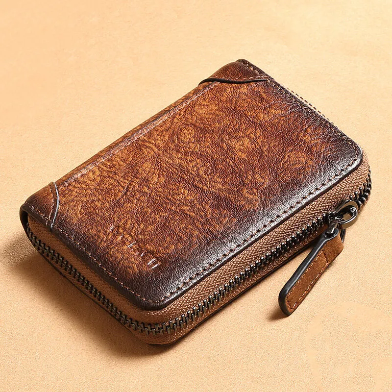 Men Genuine Leather RFID Anti-theft Multi-slot Retro Large Capacity Foldable Card Holder Wallet