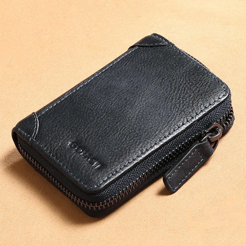 Men Genuine Leather RFID Anti-theft Multi-slot Retro Large Capacity Foldable Card Holder Wallet