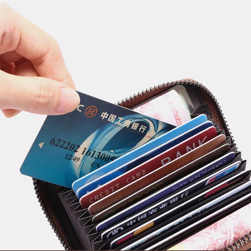 Men Genuine Leather RFID Anti-theft Multi-slot Retro Large Capacity Foldable Card Holder Wallet