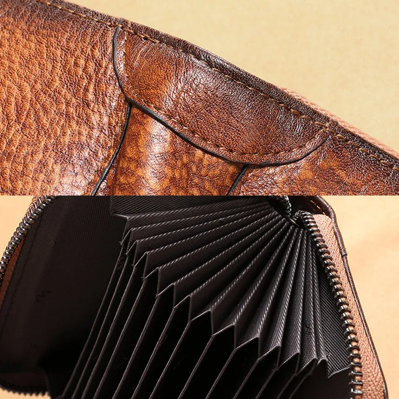 Men Genuine Leather RFID Anti-theft Multi-slot Retro Large Capacity Foldable Card Holder Wallet