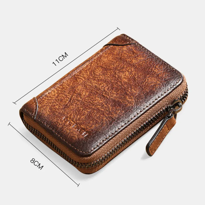 Men Genuine Leather RFID Anti-theft Multi-slot Retro Large Capacity Foldable Card Holder Wallet