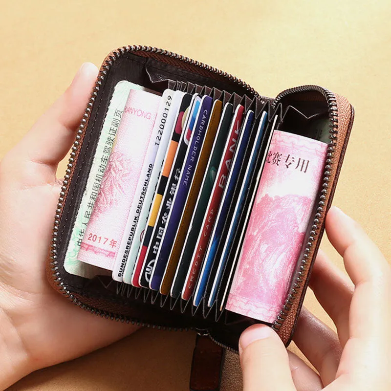 Men Genuine Leather RFID Anti-theft Multi-slot Retro Large Capacity Foldable Card Holder Wallet